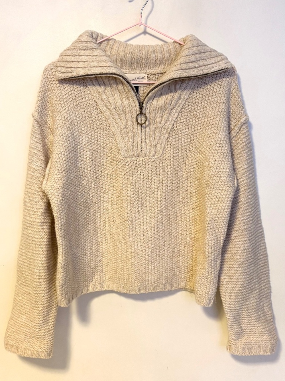 Universal Thread Pullover Quarter Zip Chunky Knit Sweater Cream Beige Womens XS